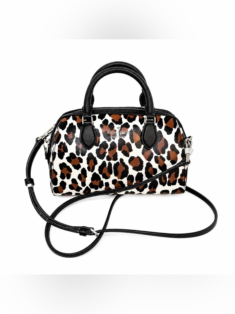 KATE SPADE Animal Print Satchel - Black and Brown